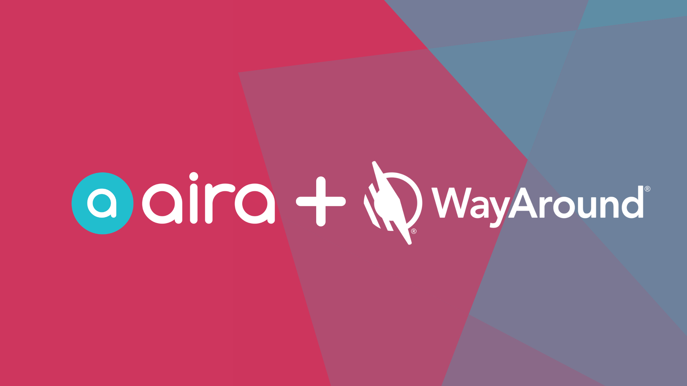 Banner image with red and blue background that says aira + WayAround. Image includes both companies' logos.