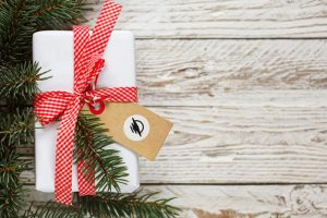 Photo of a gift with a WayTag on the gift tag